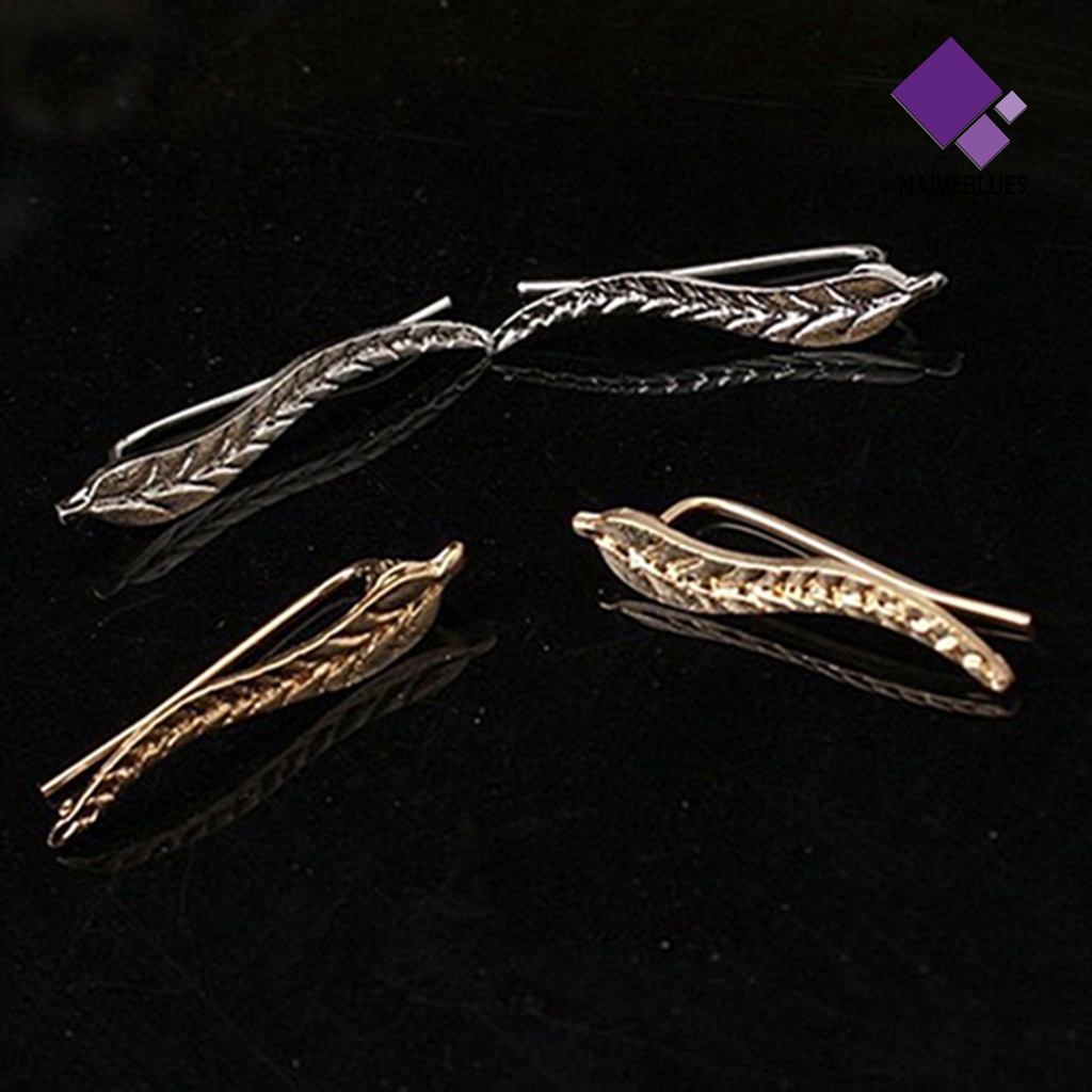 1 Pasang Anting Stud Bentuk Daun Bahan Alloy Untuk Wanita