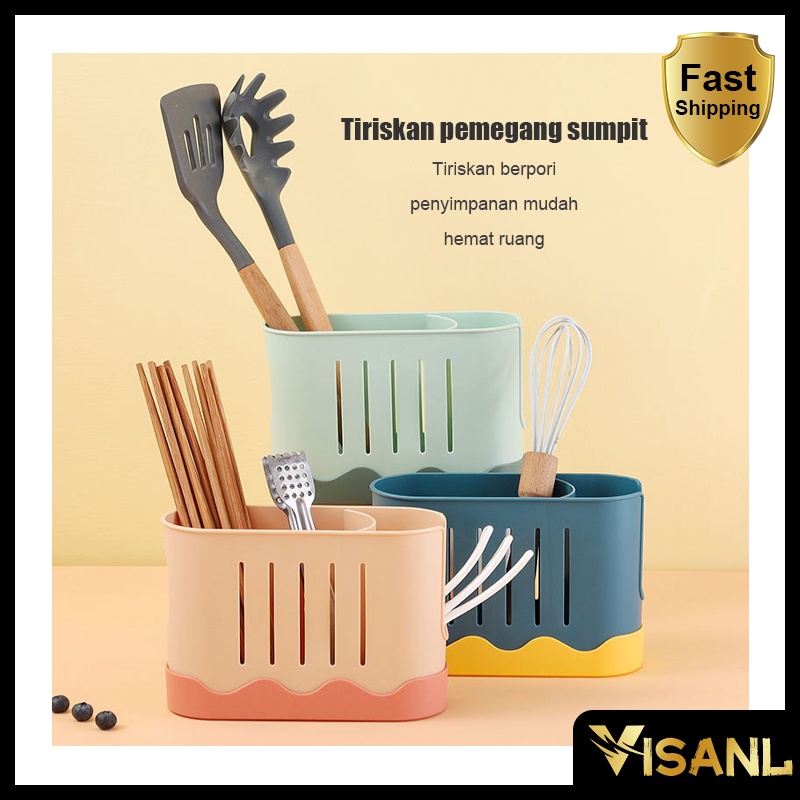 Tempat Sumpit Sendok Sedotan Set 2 in 1 restoran Sendok Gantung Keranjang Sendok Garpu Rak Dapur