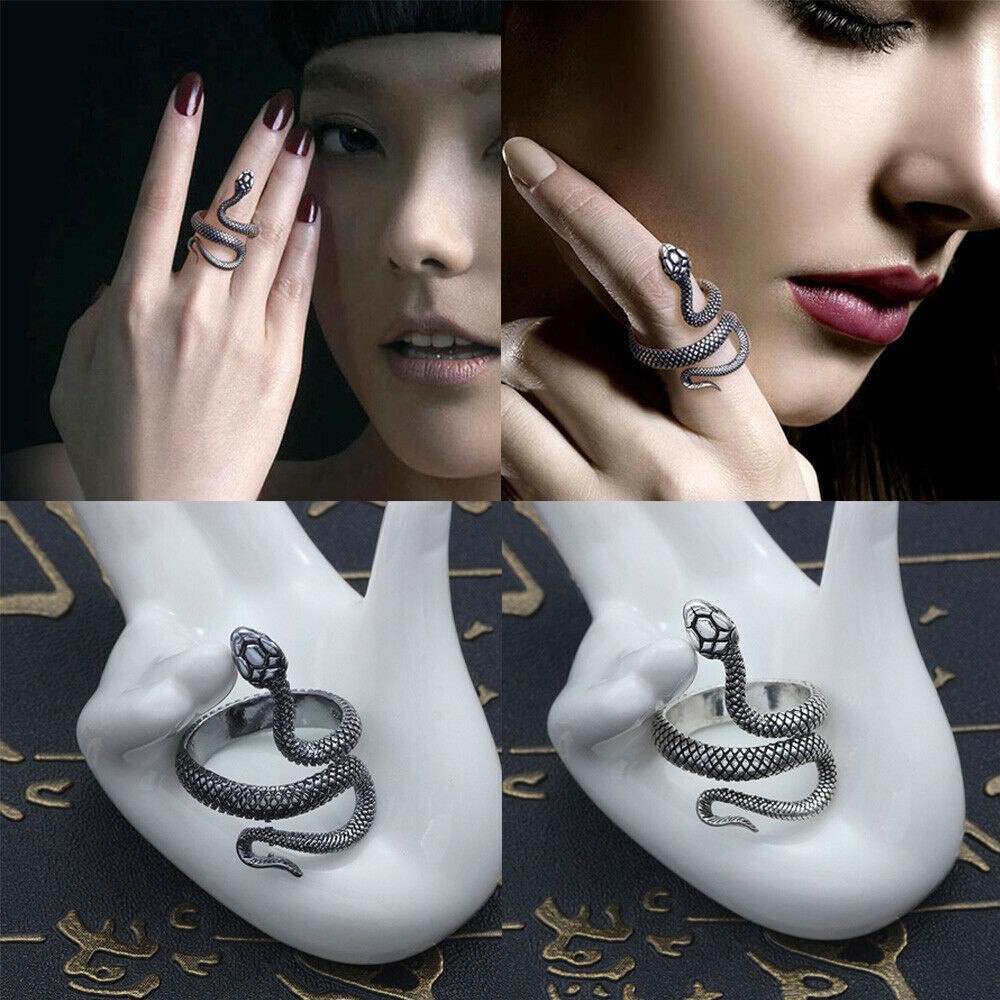 Cincin ular slytherin pria wanita unisex adjustable dapat disesuaikan detail bagus bahan alloy warna silver gun black keren