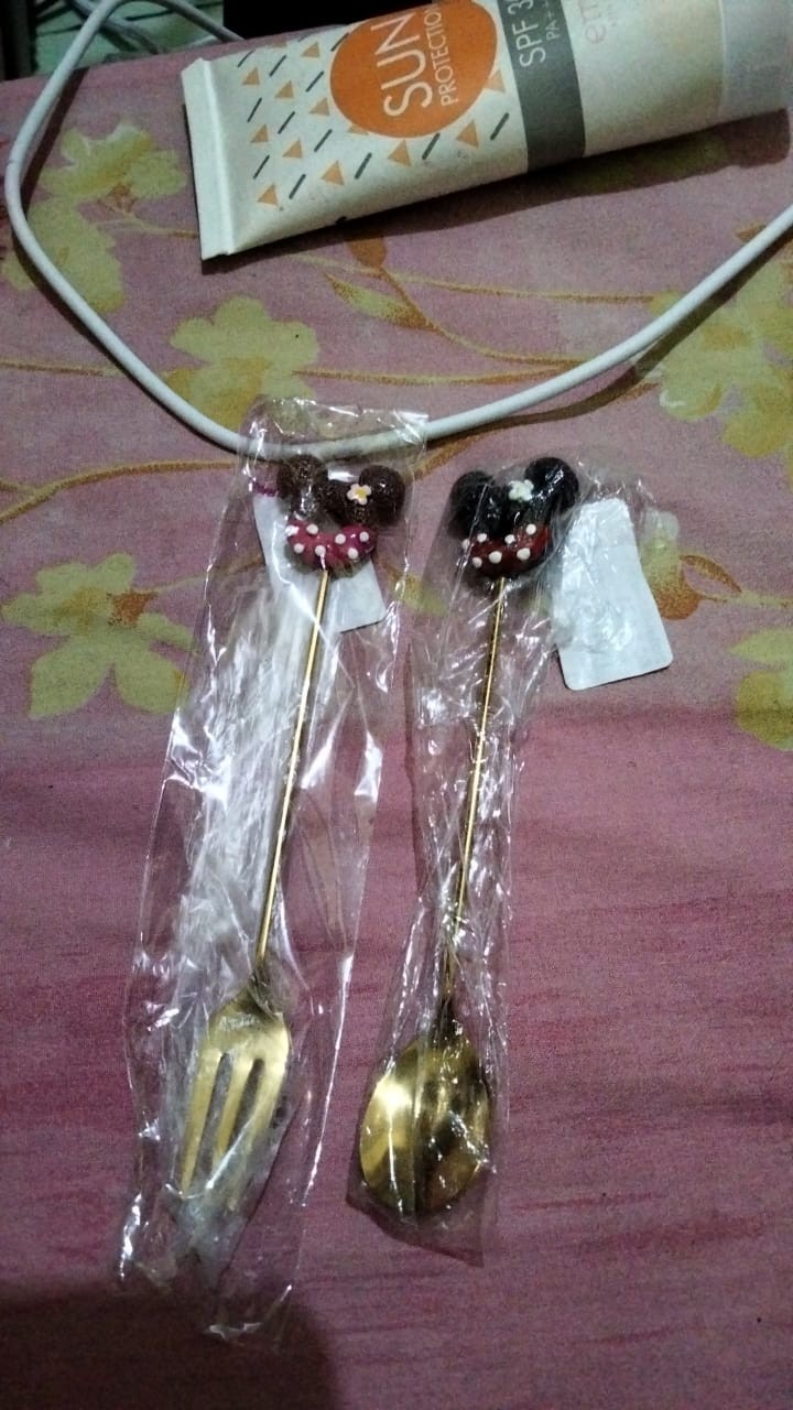 Sendok Garpu Teh Bahan Stainless Steel Motif Mickey Mouse