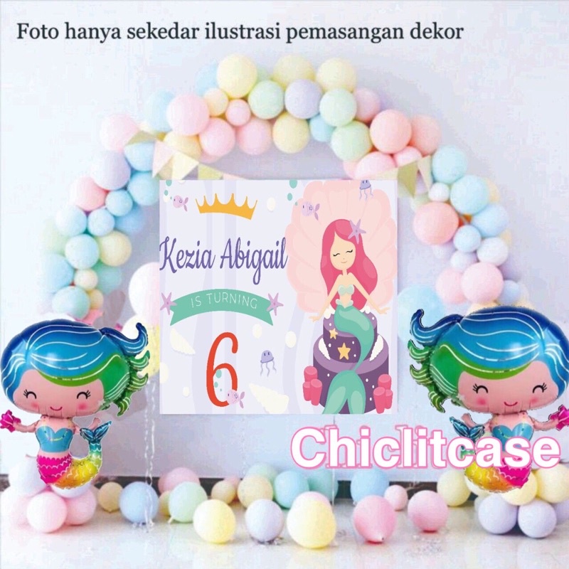 Custom backdrop spanduk banner ultah/paket balon mermaid under the sea