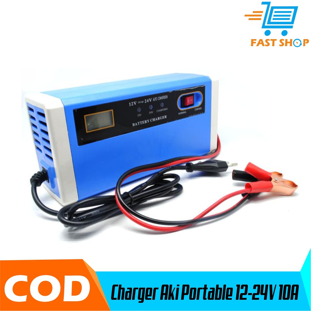 Charger Aki Portable 12-24V 10A Mobil Motor Intelligent Chip LCD