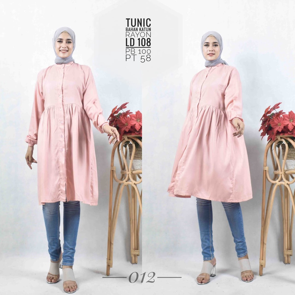 Baju Tunik Wanita Setelan Atasan Muslim Jumbo Polos Warna Hitam Bahan Katun Rayon Premium