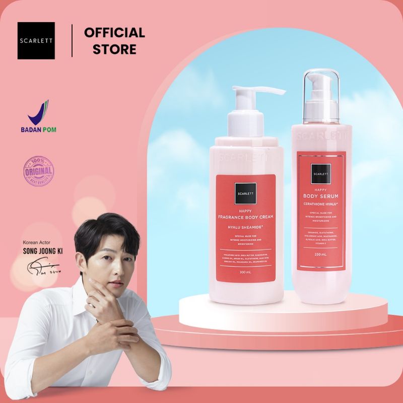 (BISA COD) Scarlett Whitening Body Serum + Body Cream Happy scarlett whitening scarlett body lotion 