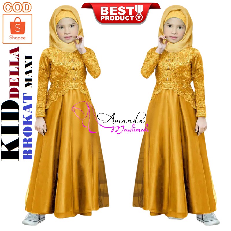Gamis Muslimah Terbaru 2022 gamis Anak 3-9 Thn  Gamis Kaella Brukat Gliter Kombi Tile Pita Mutiara