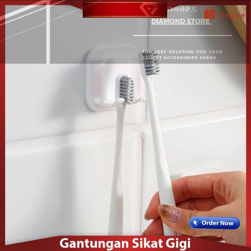 Hook / Gantungan Sikat Gigi Kuat Praktis Minimalis / Tempel Dinding 2 in 1