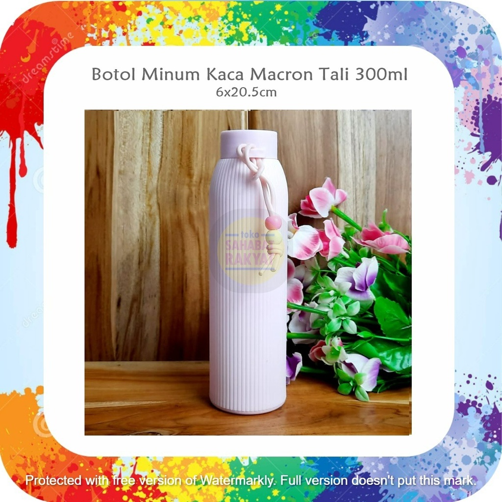 BTL005R Botol Minum Kaca Macron Tali 300ml