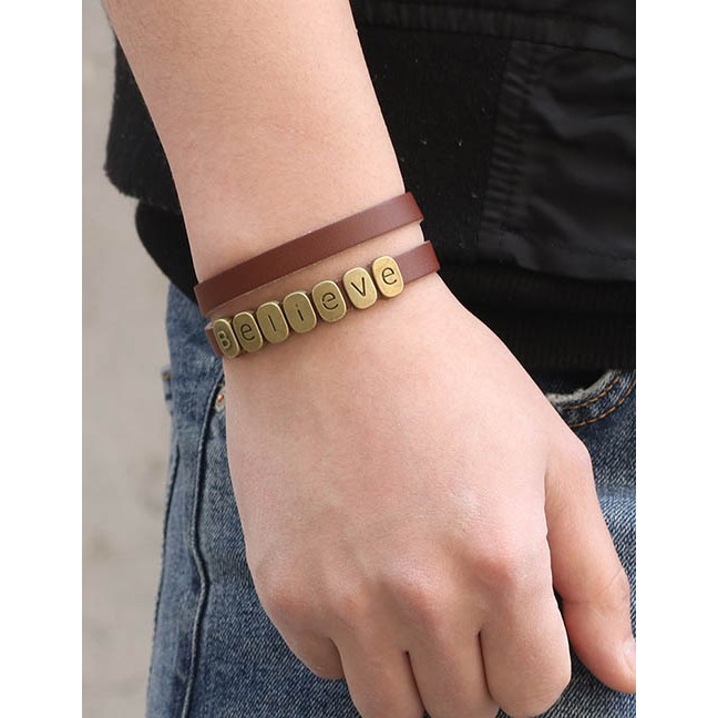 LRC Gelang Tangan Fashion Black Believe Alloy Letter Bracelet