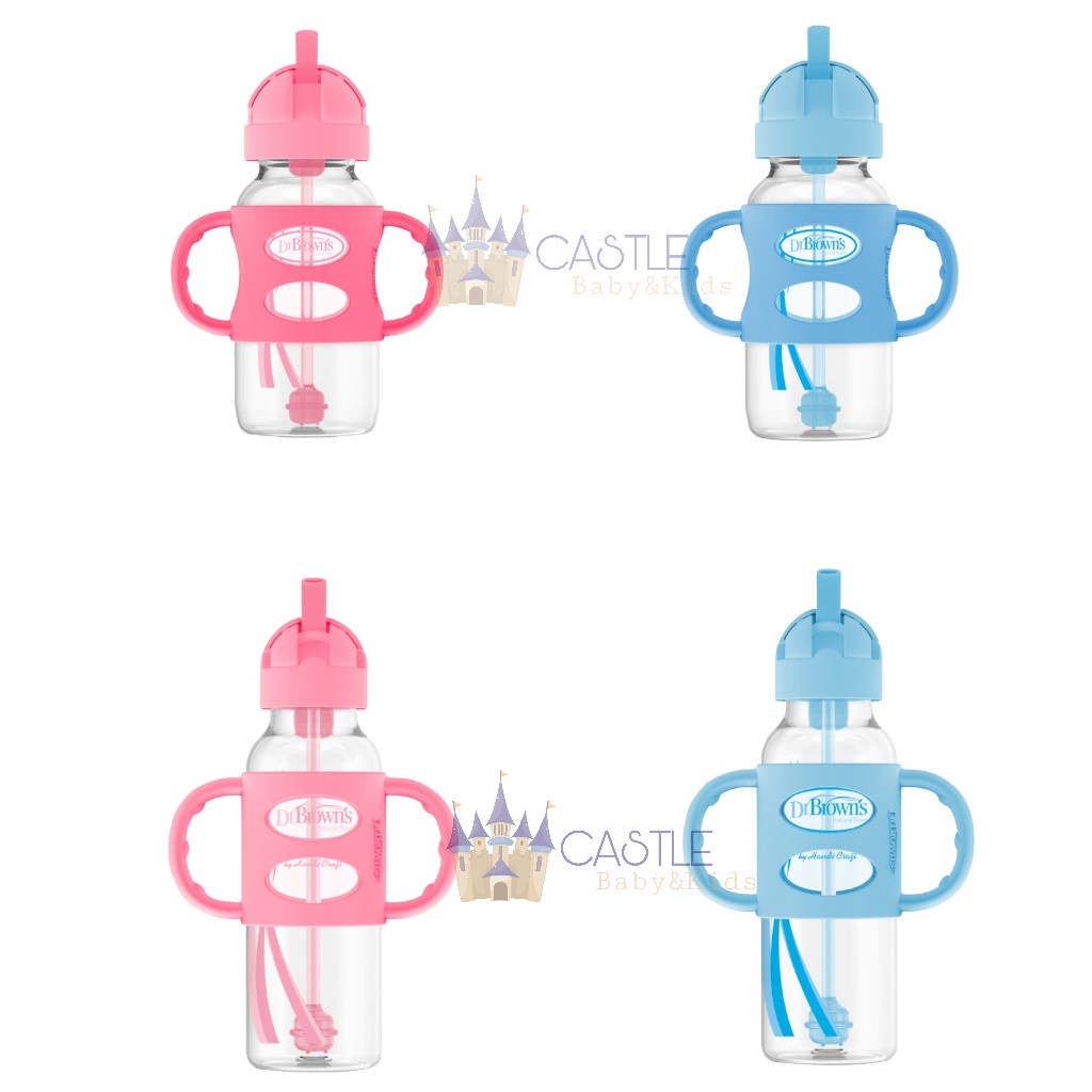 Castle - Dr Browns Sippy Straw Bottle With Silicone Handle - Gelas + Pegangan Anak