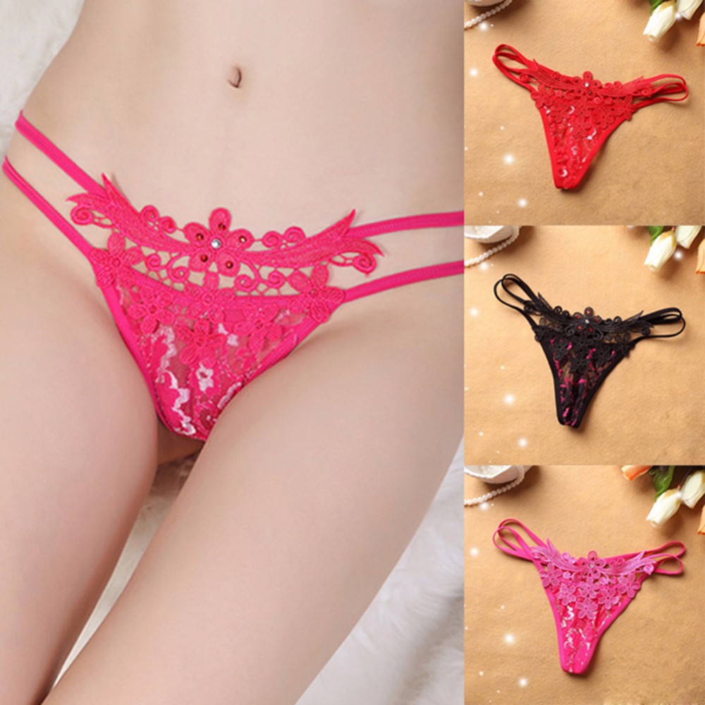 G String Gstring Bordir Bunga Sexy Transparan Dua Tali Pinggang