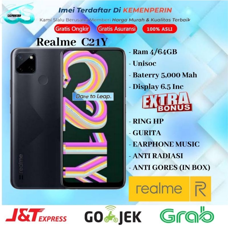 Realme C21Y Ram 4GB Rom 64GB 3/32 & 4/64 Garansi Resmi Realme 1 Tahun