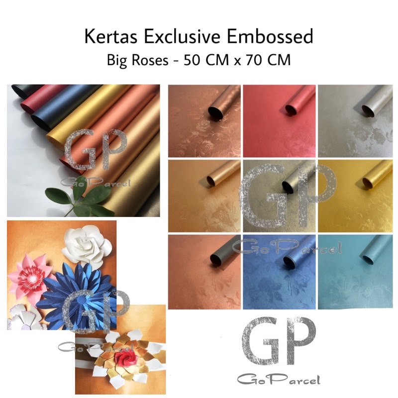 KERTAS EXCLUSIVE EMBOSSED - BIG ROSES - PEARL METALLIC EMBOS PAPER - KERTAS KADO EKSCLUSIF MOTIT BUNGA KEMBANG