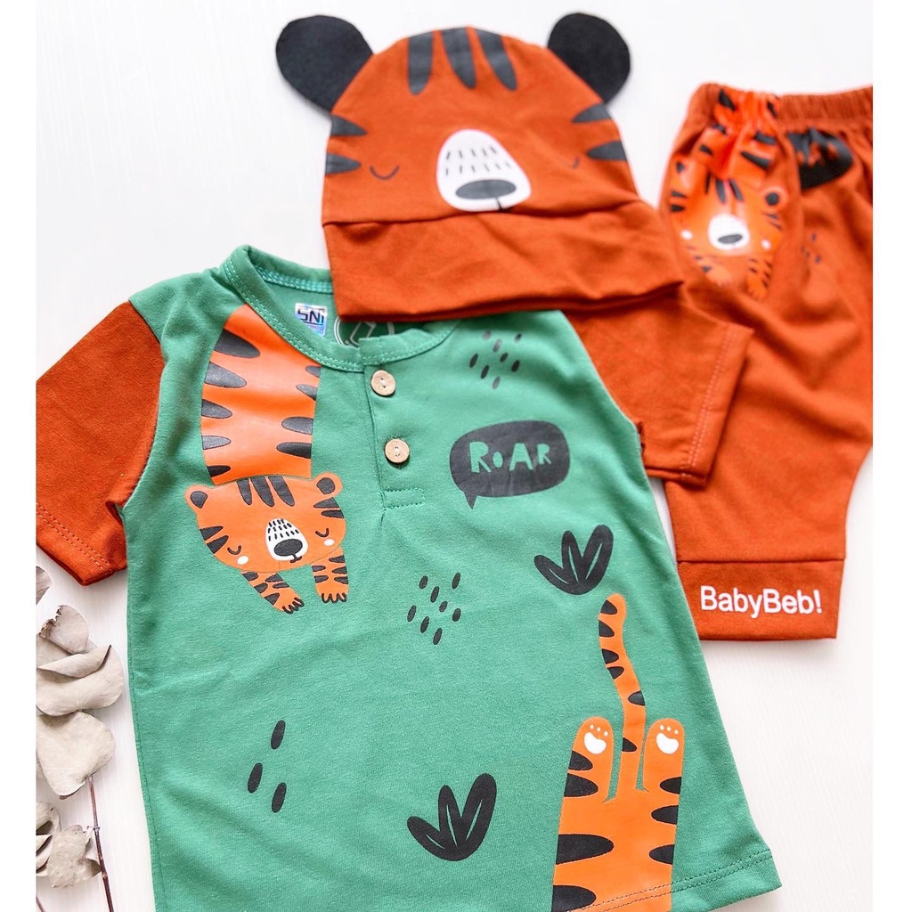 BERSERTIFIKASI SNI Premium Cotton Bamboo KIND TIGER by babybeb Baju Setelan Kaos Celana Pergi Jalan Lucu Fashion Anak Bayi Cowok Laki Terlaris ZEN FOX