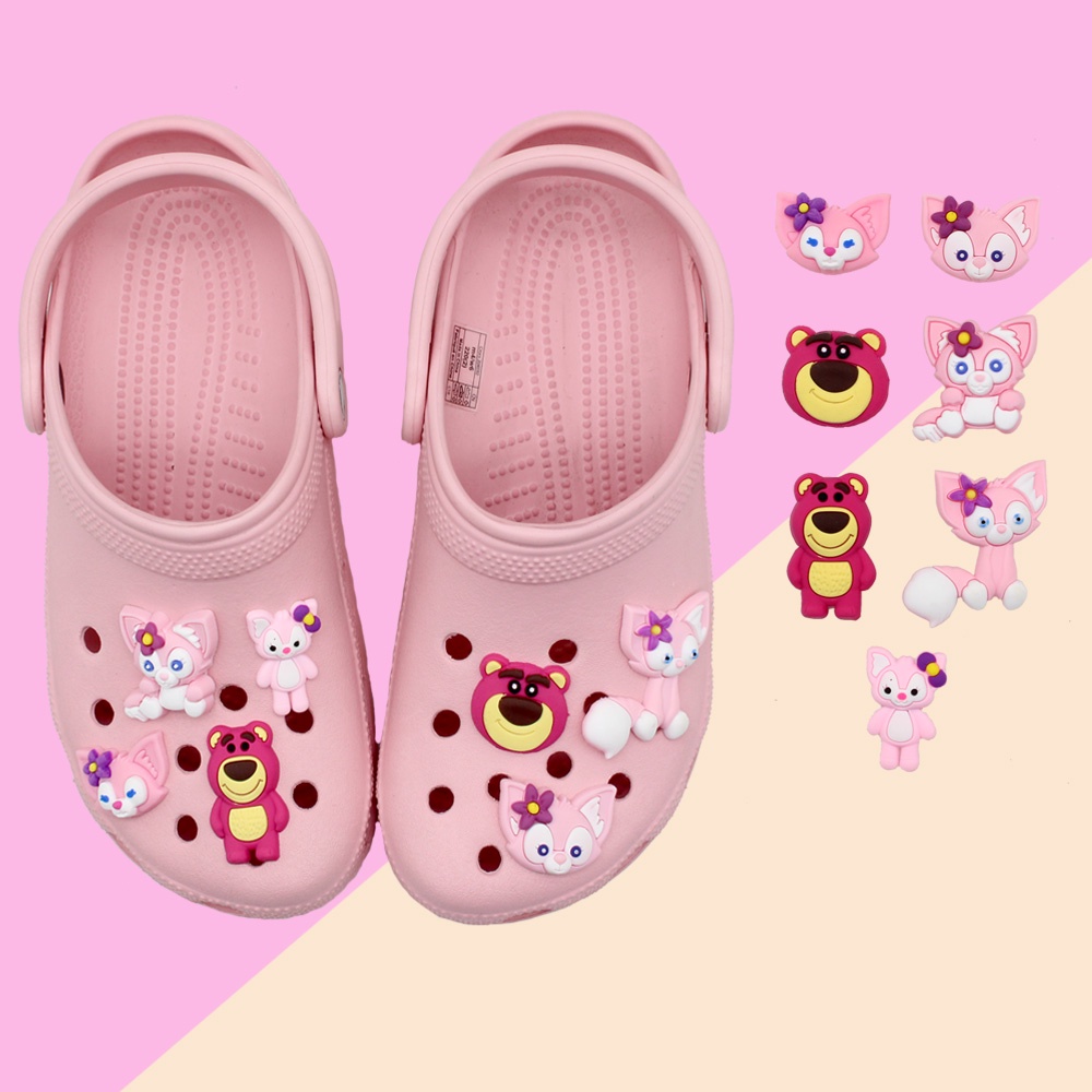 Lena Belle 1pcs imut Pin shoe charms Crocs Kartun Beruang Stroberi Jibbitz Bahan DIY sandal decorate anak perempuan Lubang Sepatu accessories