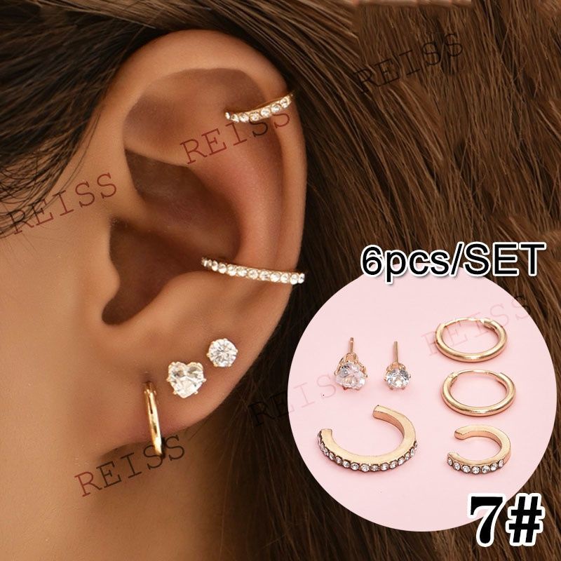 Set Anting-Anting Sederhana Mini Lingkaran Perak Cross Piercing Anting-Anting Bintang Manset Bungkus Emas Kupu-kupu Stud Anting-Anting Kristal Bulat Klip Manset Telinga Unisex Punk Perhiasan