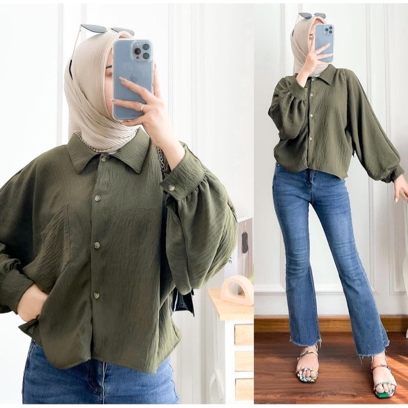 KEMEJA CROP WANITA BASIC CRINKLE OVERSIZE BLOUSE WANITA KRINKLE TERBARU