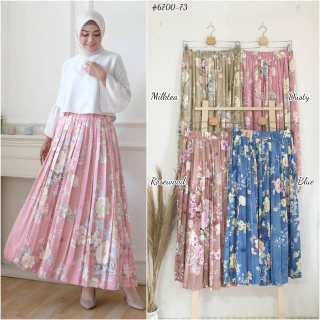SK6700-73 ( YNES pastel garden floral satin pleats skirt).