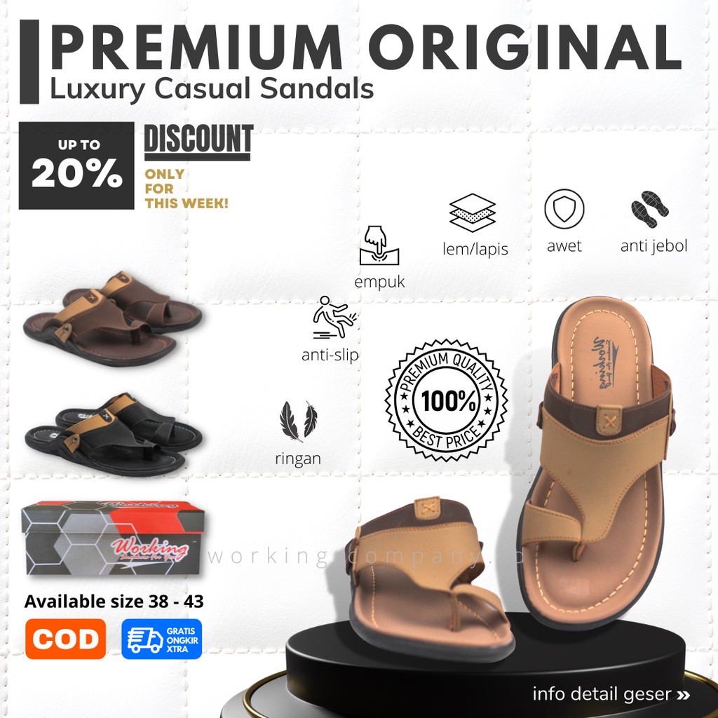 Sandal Sendal Pria Dewasa Kulit Empuk Premium Kulit Casual Sandal Pria Original/Sndal Semdal Sedal S