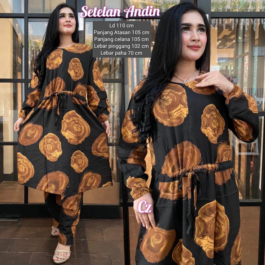 One Set Wanita Long Tunik Rayon Viscose Premium Setelan Wanita Lengan Panjang Set Celana Panjang Tunik Kekinian