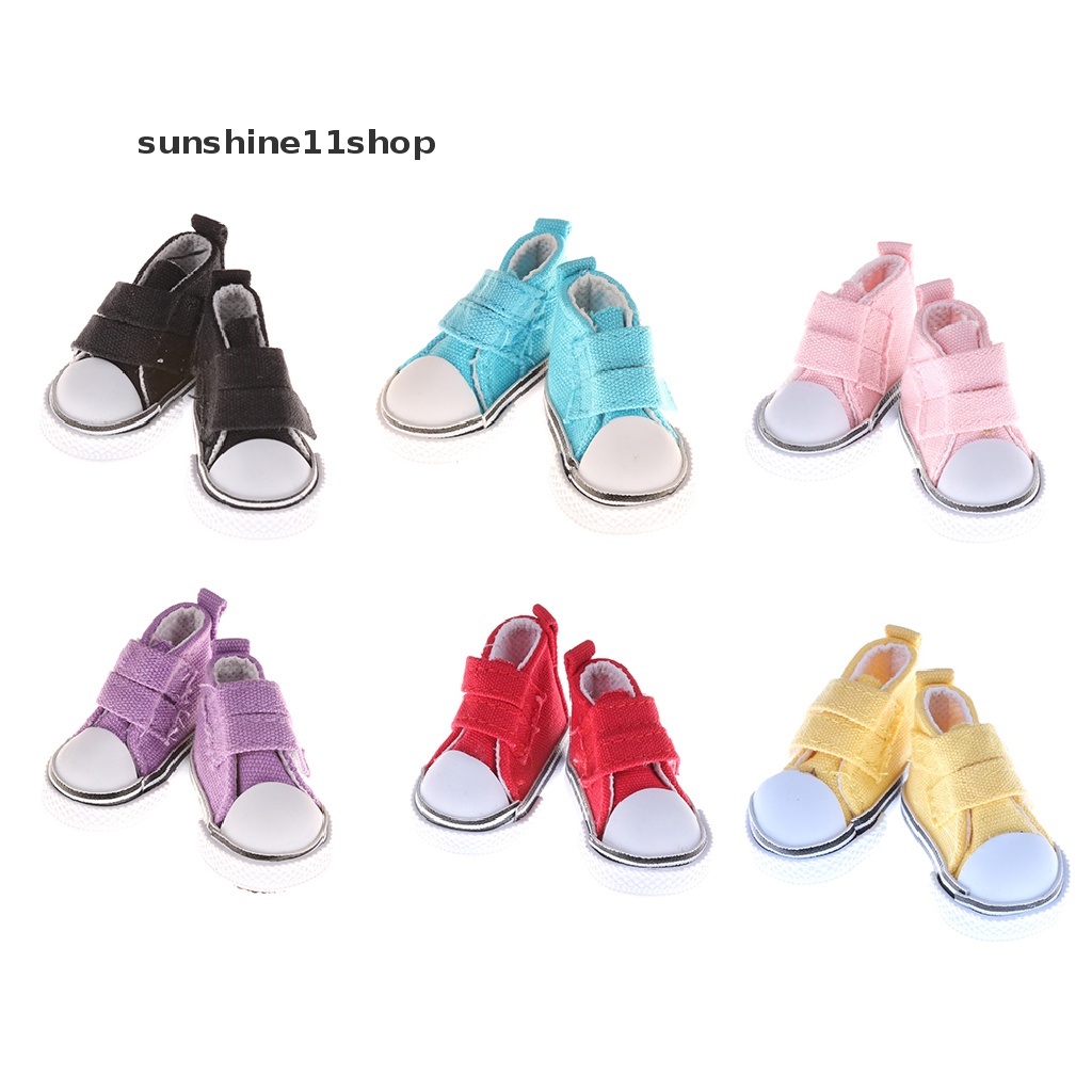 Sho Mainan Sepatu Sneakers Kanvas Mini 5cm Untuk Aksesoris Boneka Bjd 1 / 6