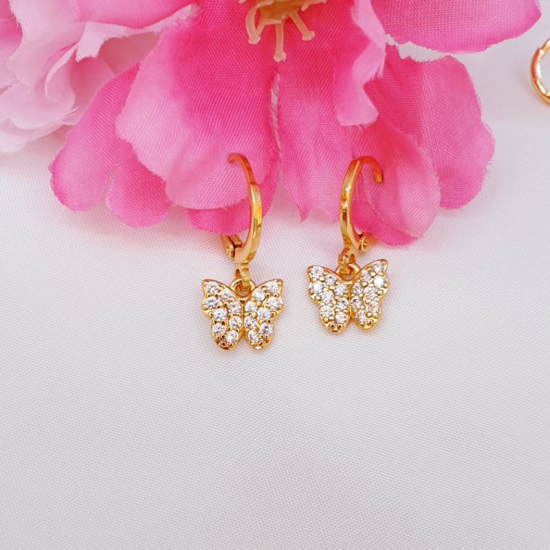 Anting kupu-kupu Love import permata