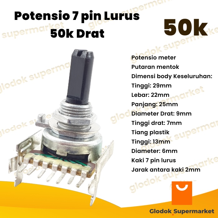 Potensio 7 pin 50k Drat Kaki 7 Lurus Volume Mixer 503