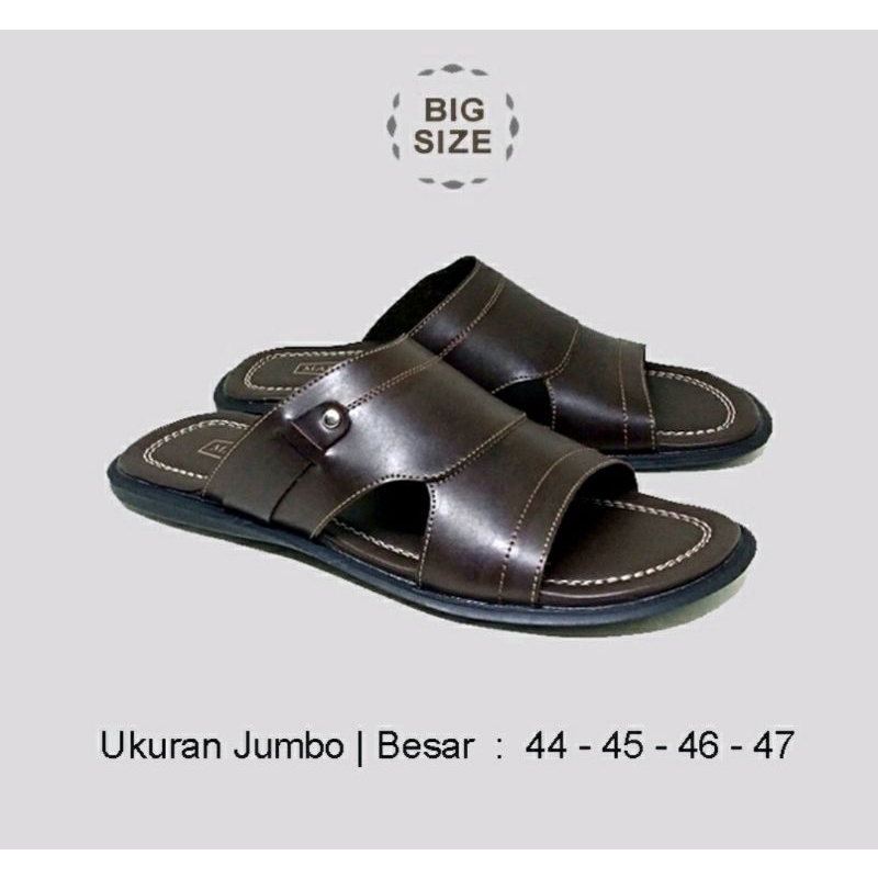 UKURAN LUAR NEGRI / Sendal MK-01  Kokop Brown JUMBO 44-47 Sandal Kulit Big Size Clasik Style Ukuran Besar Kaki Lebar, 44 Original