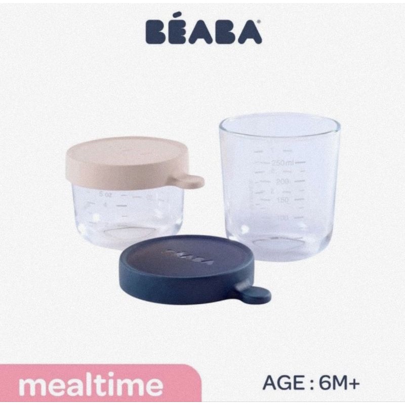 Beaba Set 2 Jar Glass150 &amp; 250 ml - Gelas Ukur Kaca+Penutup