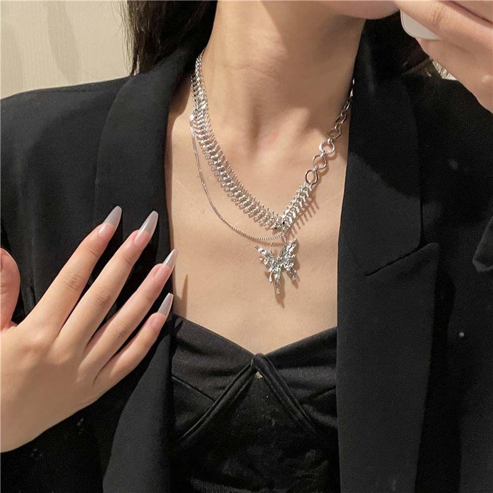 Mxbeauty Wanita Kalung Hadiah Adjustable Rantai Klavikula Pacar Logam Tulang Selangka Choker Gadis Liontin Kupu-Kupu