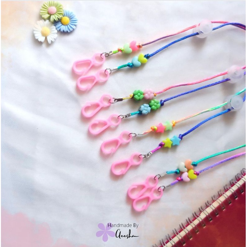 konektor masker anak perempuan nama lucu  hijab bunga bintang love pink biru hijau kuning rainbow