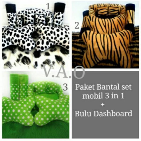 Paket bantal mobil set 3 in 1 dan Bulu dashboard TERMURAH
