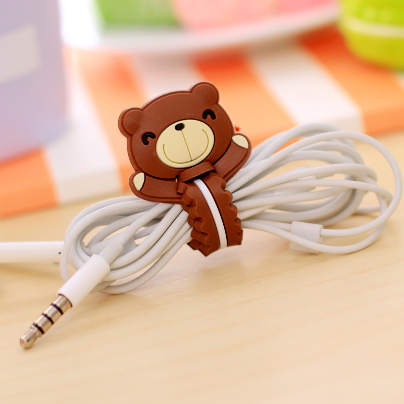 1Pc Cartoon Silicone Data Cable Winder Organizer / Headphone Winding Storage Holder