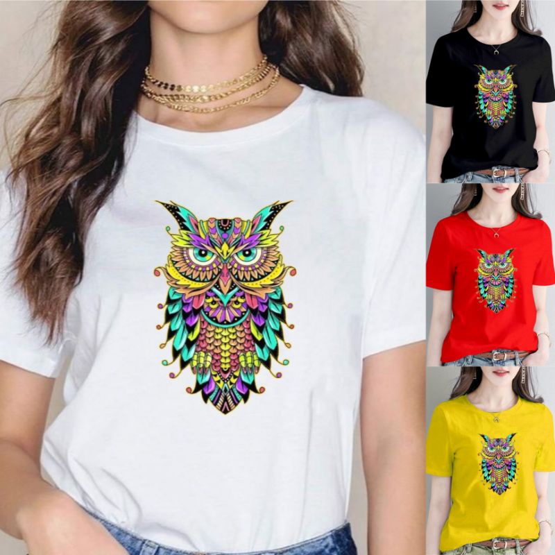 Kaos T-Shirt Wanita Owl Rainbow Baju Cewek kekinian Atasan Wanita Murah Baju Distro Cewek Kaos Oblong