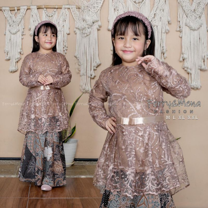Baju Brokat Tille Anak Umur 5-12 Tahun Kebaya Anak Perempuan Pakaian Pesta Anak