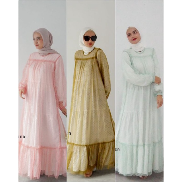 BISA COD NAGITA OUTER LUARAN DRESS GAMIS INNER TULLE TULE TILLE TILE DOT PESTA KONDANGAN FORMAL ORGA