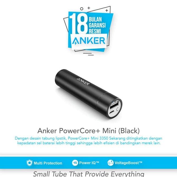 TERLARIS Anker Powerbank PowerCore+ Mini 3350mAh - Black/POWERBANK 20000 MAH/POWERBANK MINI/POWERBANK ROBOT/POWERBANK IPHONE/POWERBANK 10000 MAH/POWERBANK FAST CHARGING/POWERBANK WIRELESS/POWERBANK ANKER
