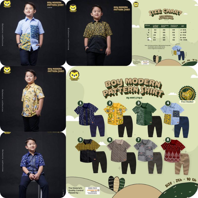Set Boy Modern Pattern Shirt Arks Style / Setelan Batik Anak Laki laki / Set Modern Pattern / Set Ba