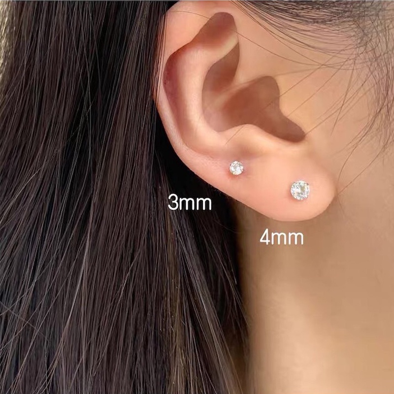 3 Pasang Anting S925 Silver Needle Zircon Warna Hitam Putih Gaya Korea Untuk Perempuan