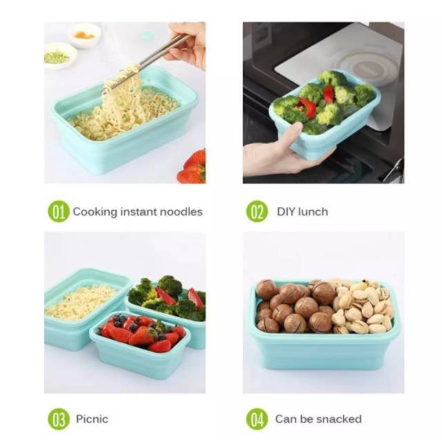 Kotak Makan Lipat SATUAN Expandable Bahan Silicone Lunch Box S M L XL