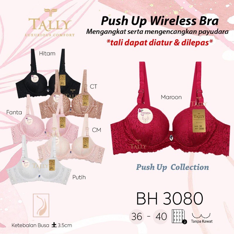 TALLY BRA BH PUSH UP 3080 I BUSA TEBAL I CUP B BESAR | TANPA KAWAT I SIZE 36-40
