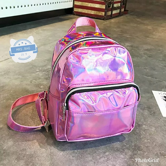 New Backpack Hologram Timbul HOLLY - Tas Ransel Wanita Ukuran Mungil Pantulan Wanta Cahaya