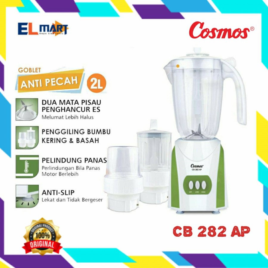 Blender Plastik 2 Liter Anti Pecah Cosmos CB 282 AP - 282AP 3 in1 new green