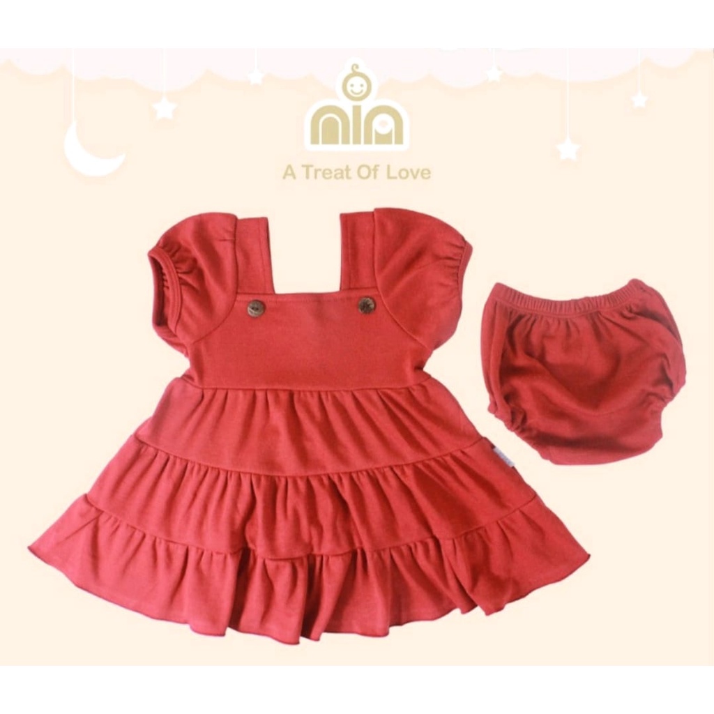 NIA Dress Bayi Perempuan Dress Bayi Nia Susun Polos Warna Premium 3-6 Bulan