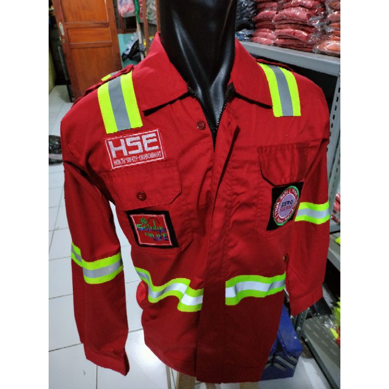 SERAGAM SAFETY HSE TEAM MERAH ATRIBUT LENGKAP RESLETING / KANCING ATASAN