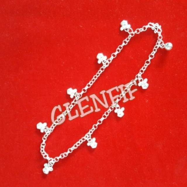 GLENFIF Gelang Rantai Kaki Perak Wanita/Cewe Dewasa model Mickey Mouse Face