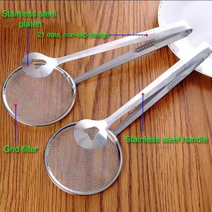 CAPITAN PENJEPIT GORENGAN dengan Tirisan Saringan Minyak Penggoreng Stainless Steel