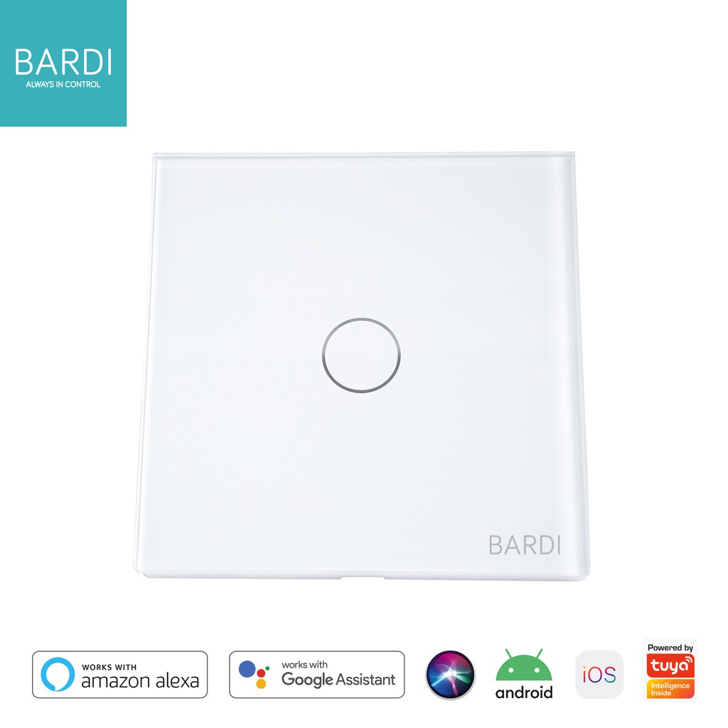 BARDI SMART WALL SWITCH 1 GANG WHITE BLACK - Bardi Smart WiFi Touch Wallswitch EU 1 WHITE BLACK