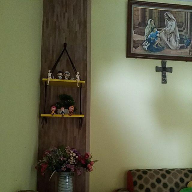 Rak Dinding Gantung Minimalis 2 Susun Natural Tali Coklat