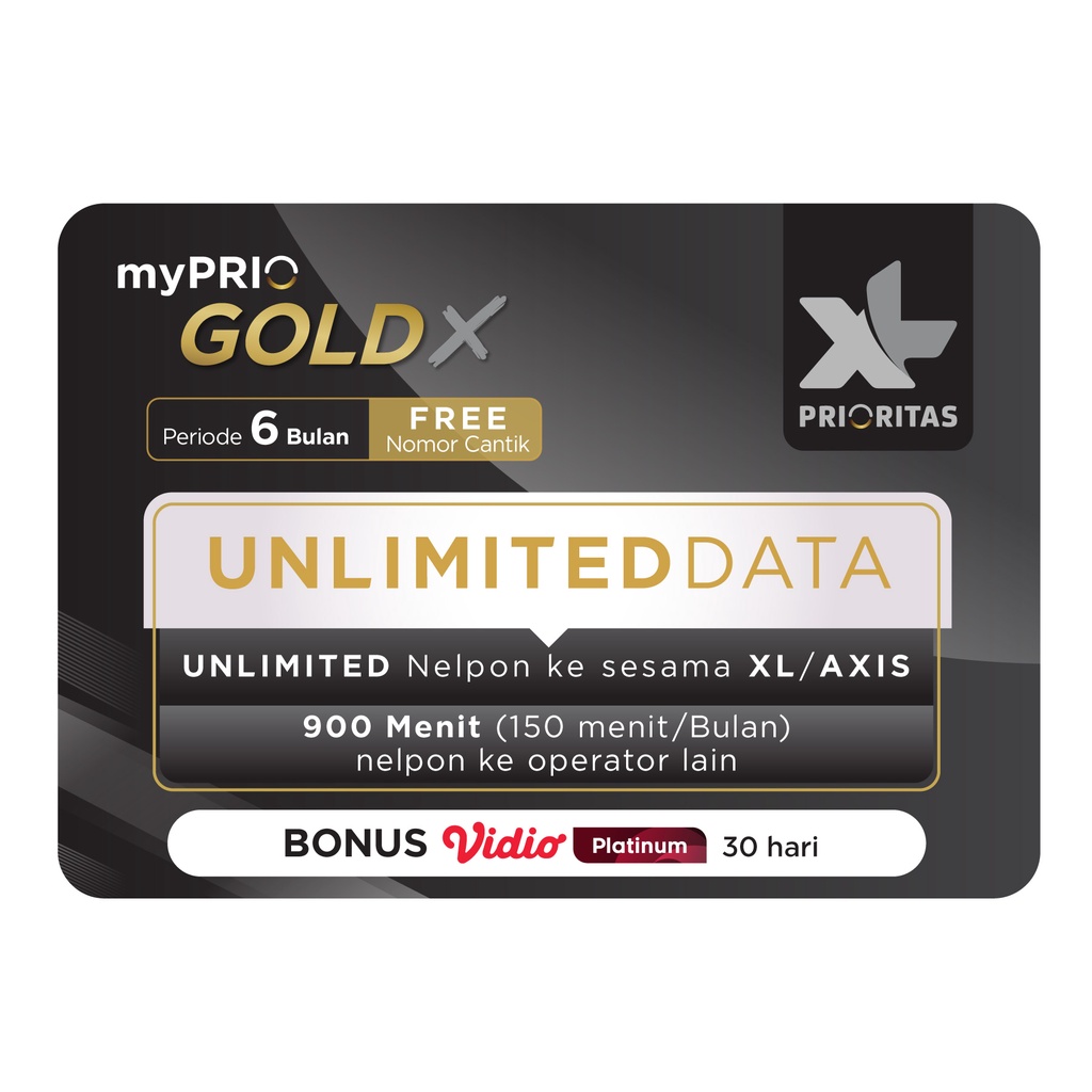 Kartu Perdana Pascabayar XL PRIORITAS, Gold X Unlimited Data + 900 menit [6 Bulan]