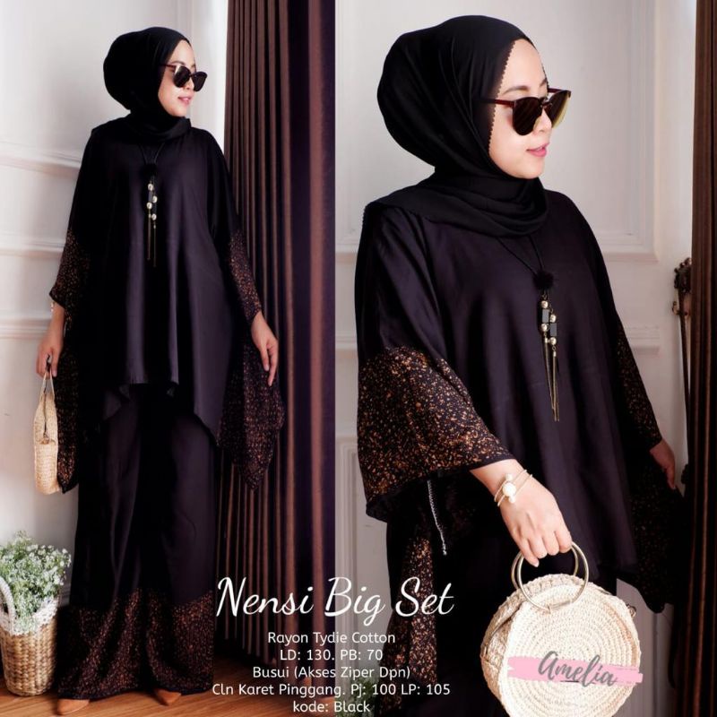 Nensi Big Set - One Set Jumbo Rayon Batik Premium Waka Waka Setelan Wanita Celana Panjang Set Bigsize LD 130 cm